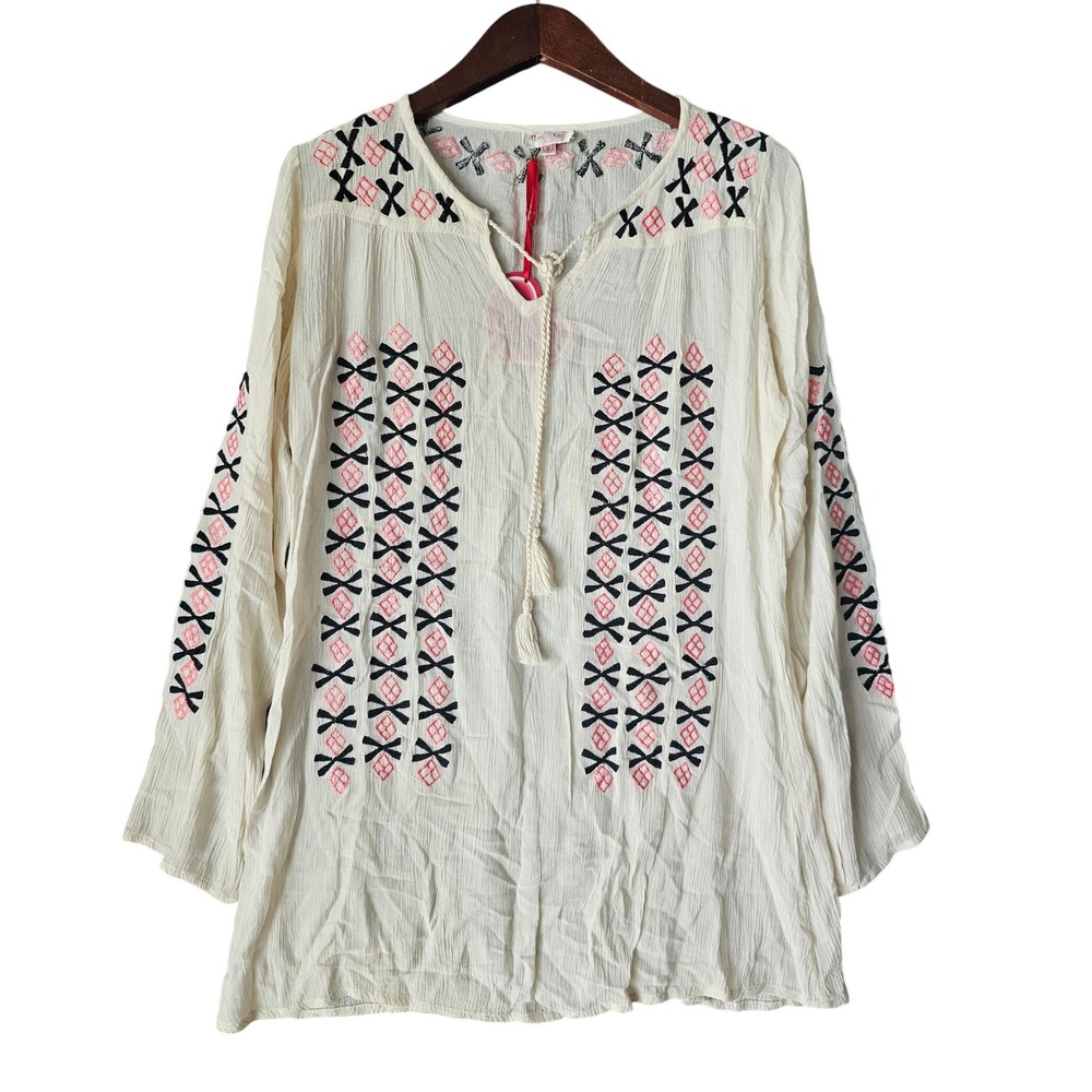 Luv‎ 2 Luv Embroidered Peasant Tunic Top Blouse Festival Boho Bohemian Small NWT